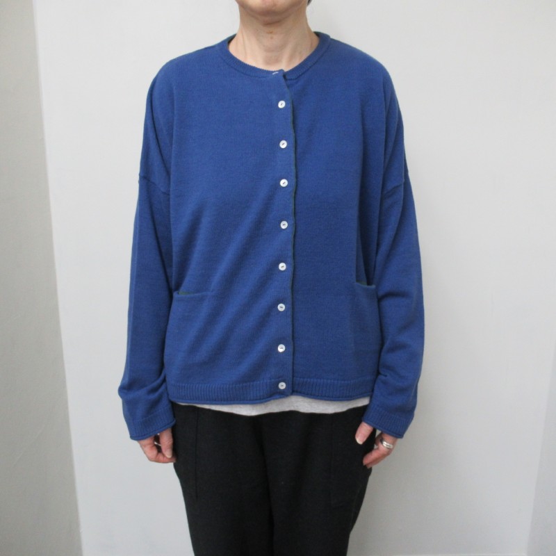 mao made 配色ポケット付きワイドカーディガン /BL＊GR74